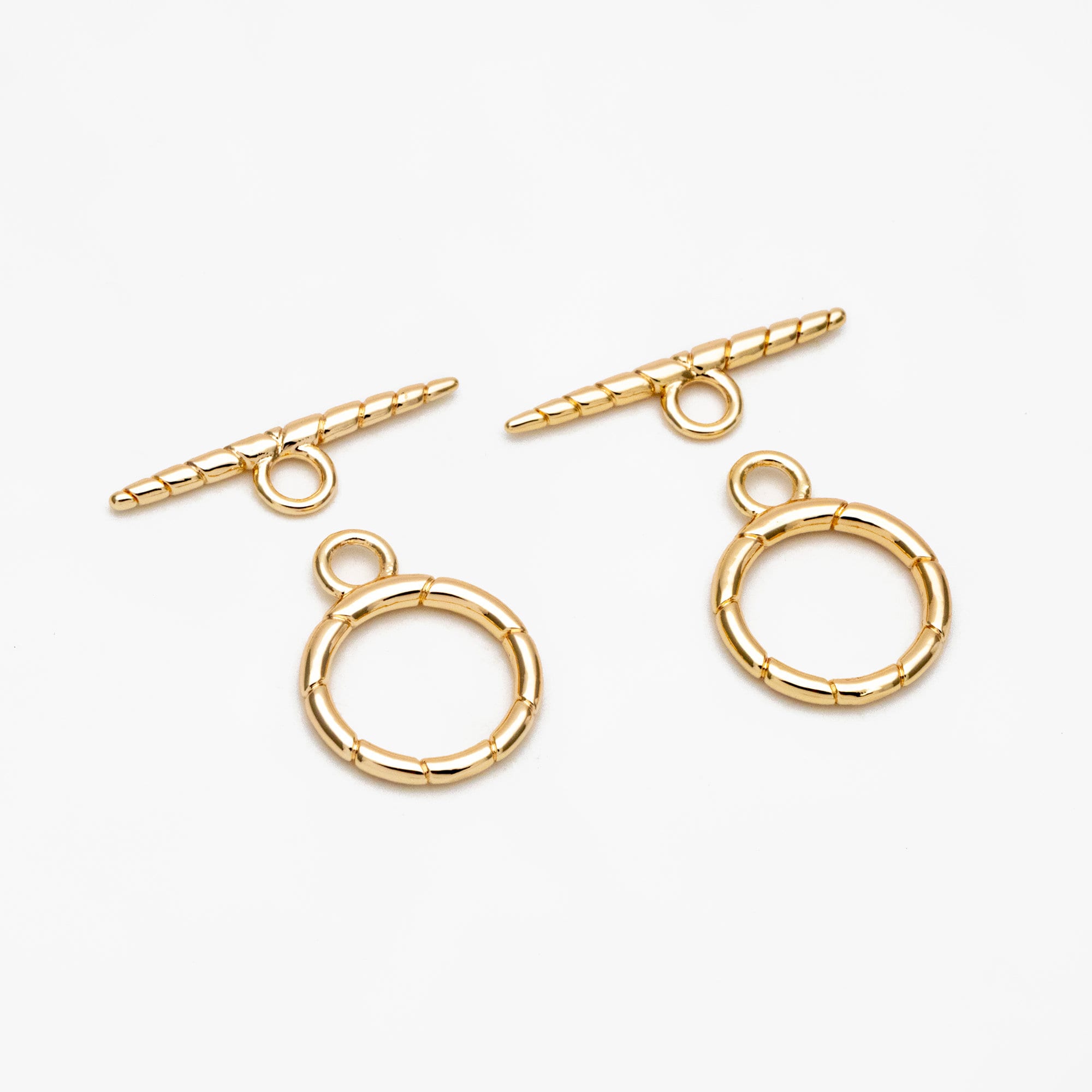 10 Sets Gold Round Toggle Clasp, Real Gold plated Brass, Easy Close Clasp (#GB-1285-E)